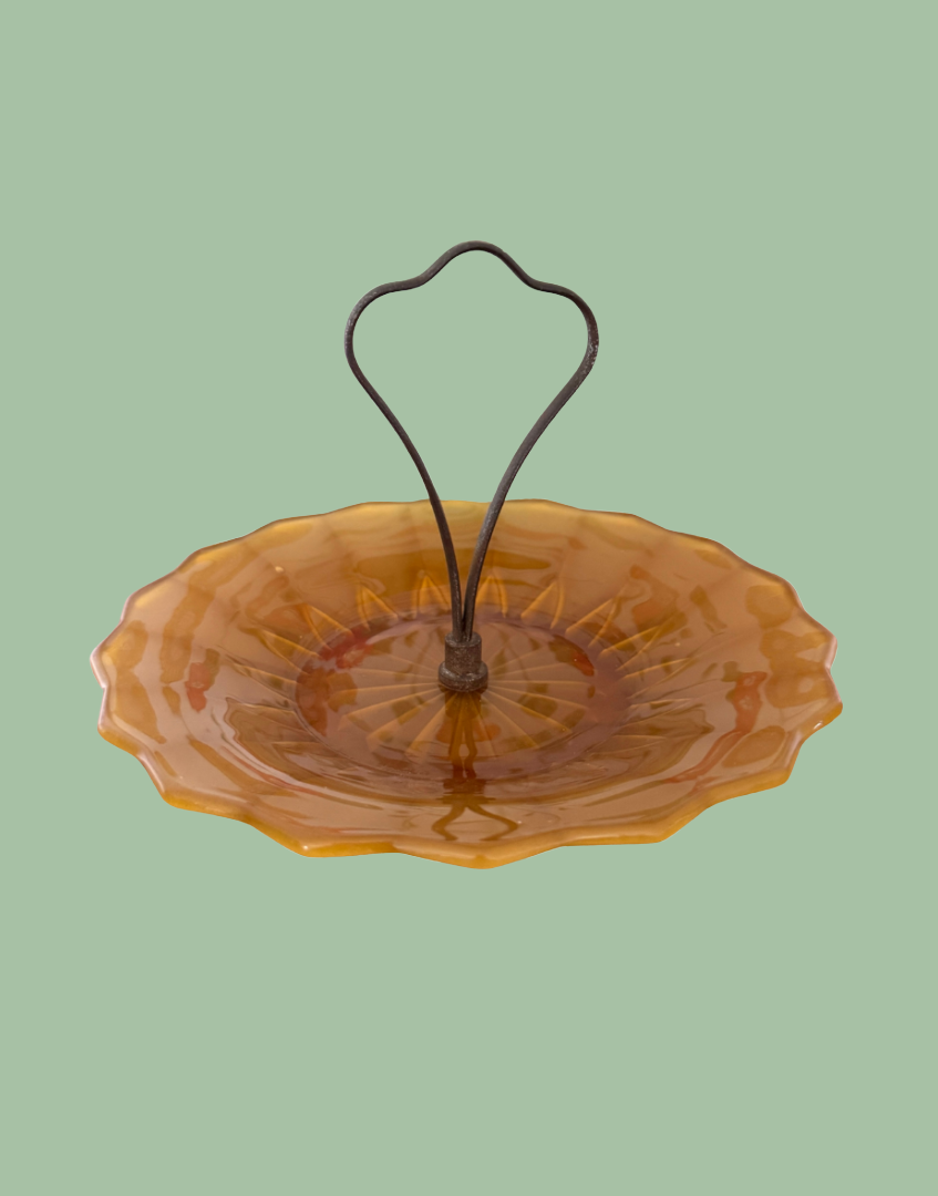 Pretty Rare Vintage French Amber Glass Cake Stand