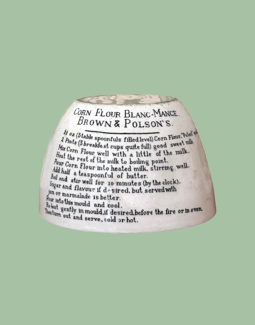 1910 -1920’s Vintage Brown & Polson’s Corn Flour Blancmange Mould with Printed Recipe 