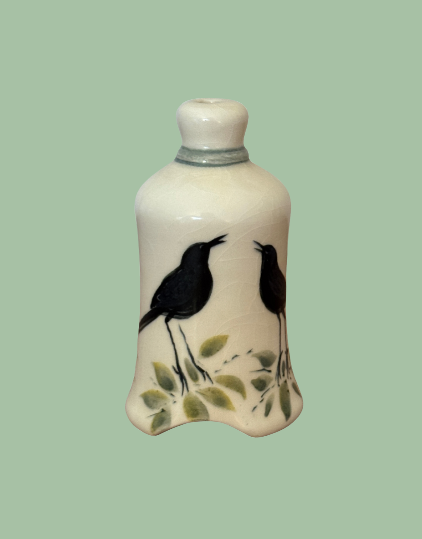 Stuart Bass Bell Shaped Pie Funnel with Blackbird & Green Foliage