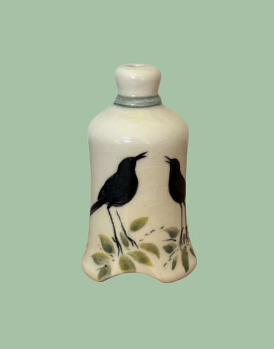 Stuart Bass Bell Shaped Pie Funnel with Blackbird & Green Foliage