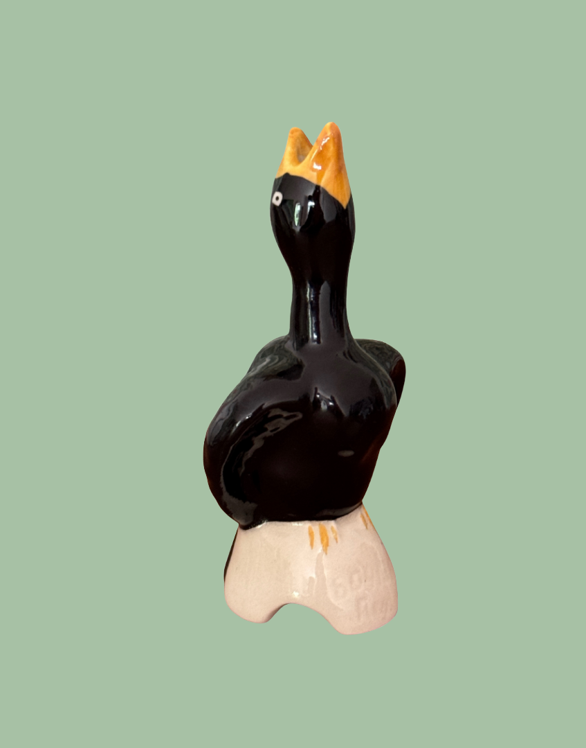 Highly Collectible Black & Yellow Pie Bird on White Perch Clarice Cliff inspired design