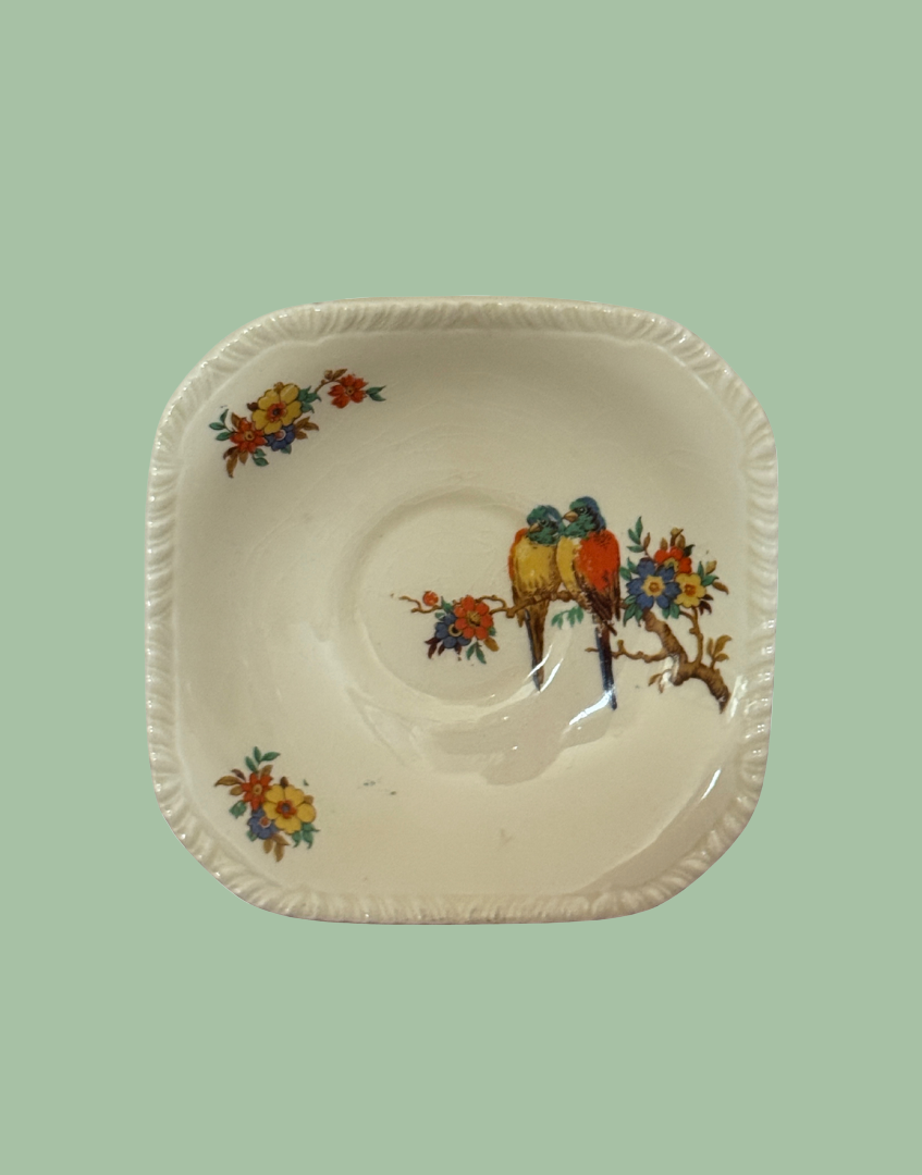decorative parrot and floral vintage ceramic tea plate