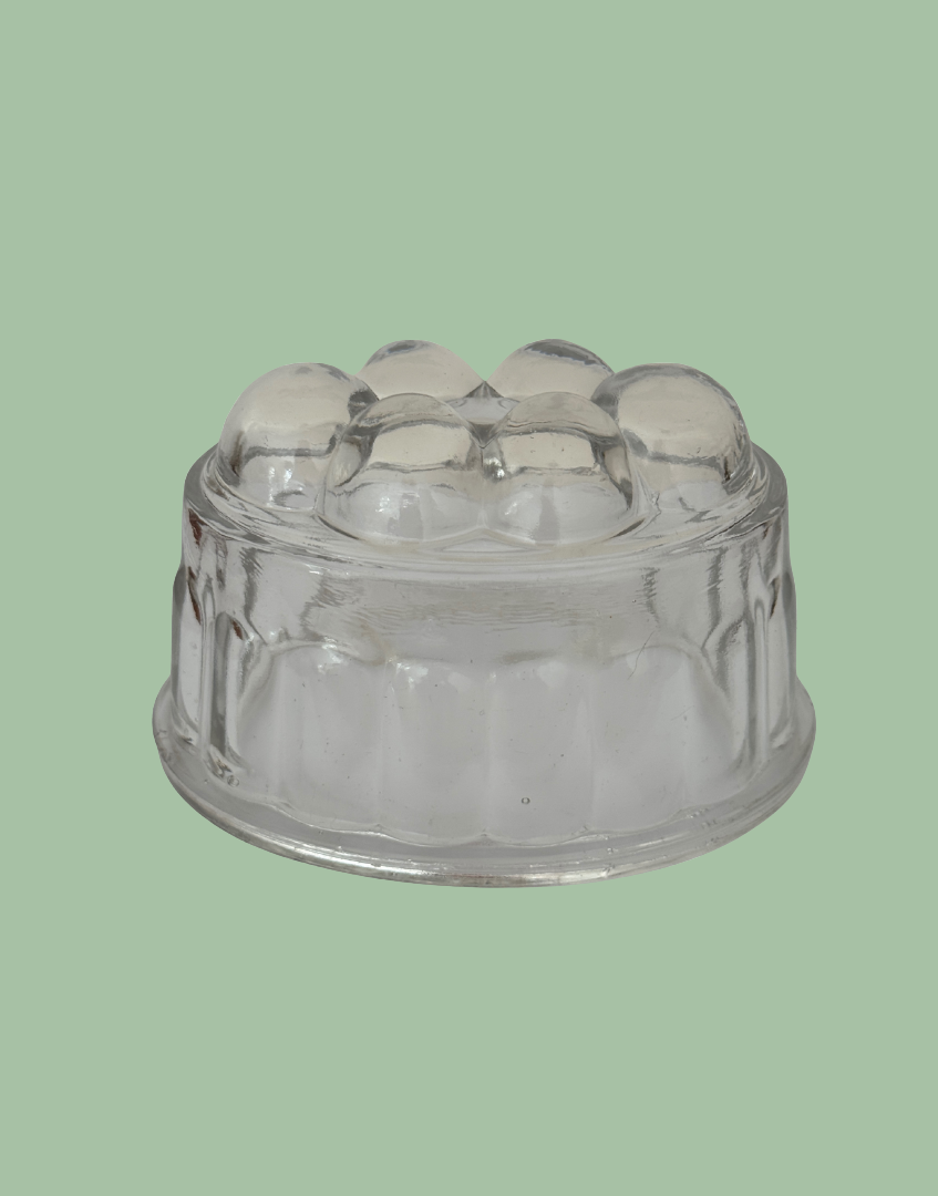 clear vintage pressed glass jelly mould