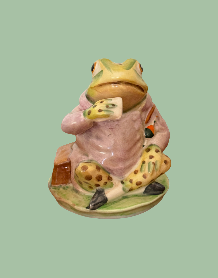 Front view of original Beswick Jeremy Fisher Beatrix Potter figurine in excellent vintage condition