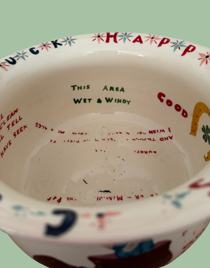 Close up of vintage ceramic planter for shelf or table styling