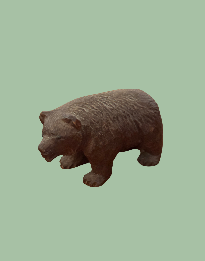 Antique German wooden bear figurine upright side view