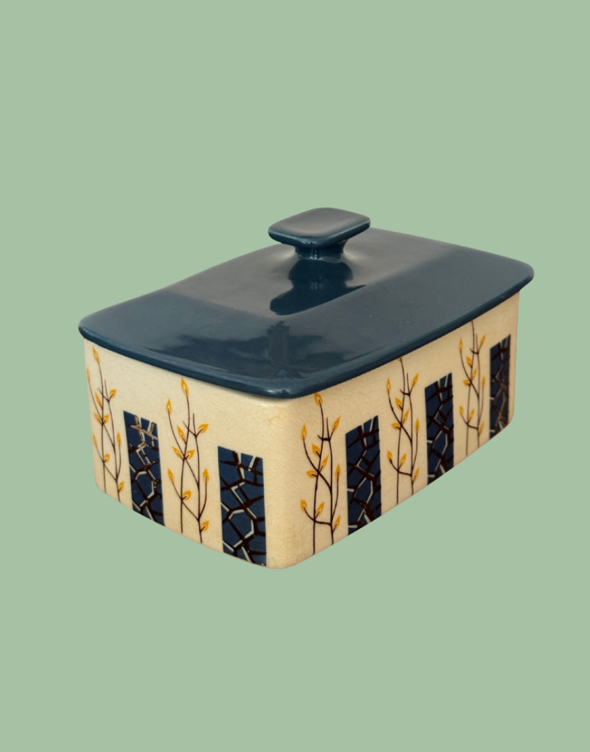 Angled display view cottage butter dish