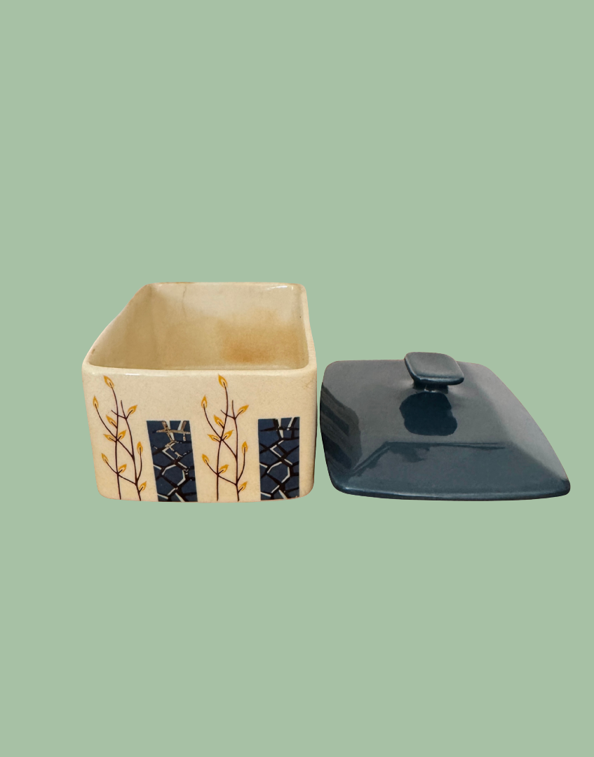 Angled display view cottage butter dish