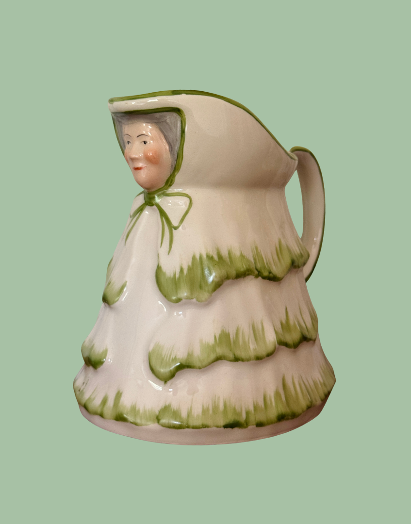 Rare Tony Wood Little Old Lady green  jug vintage Staffordshire pottery character pitcher