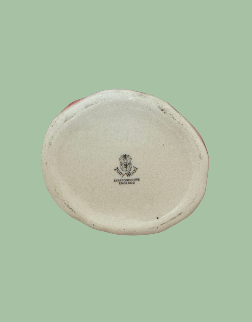Base view of vintage mik creamer with Tony Wood Staffordshire pottery stamp