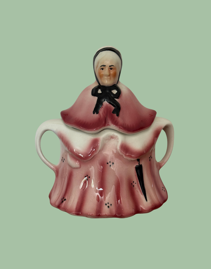 British pottery collectable sugar bowl pink glaze