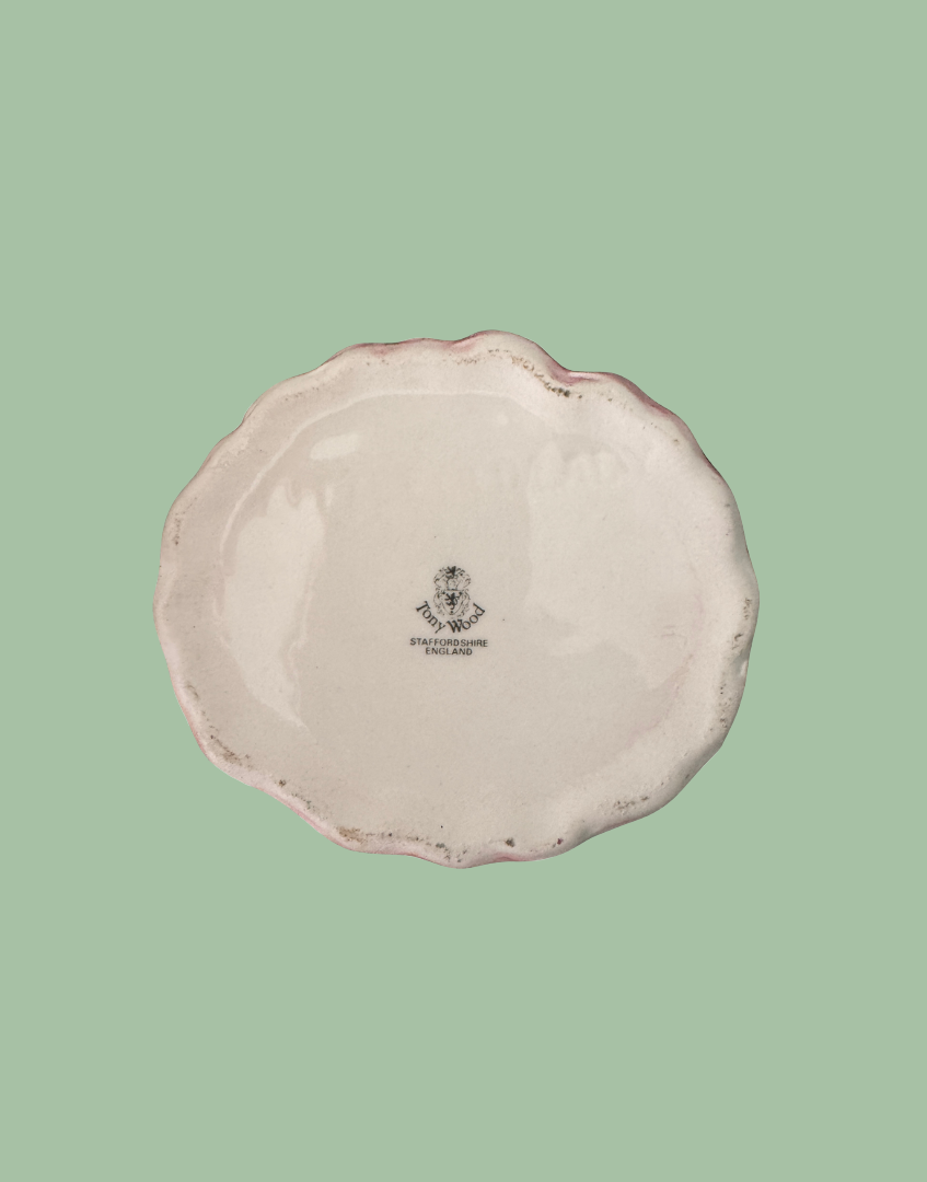 Base of Tony Wood pottery sugar bowl showing maker stamp