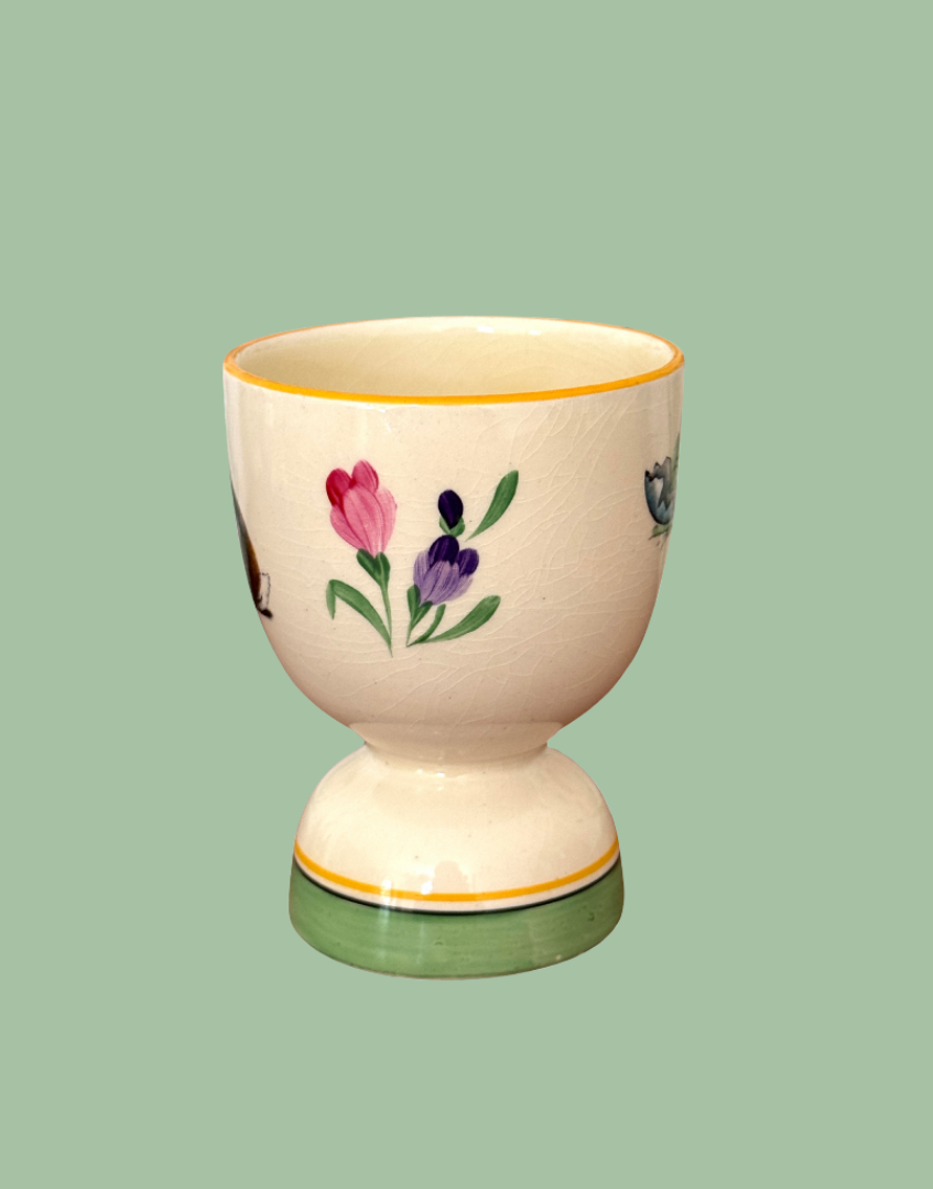 Vintage pretty floral illustrated large duck egg cup