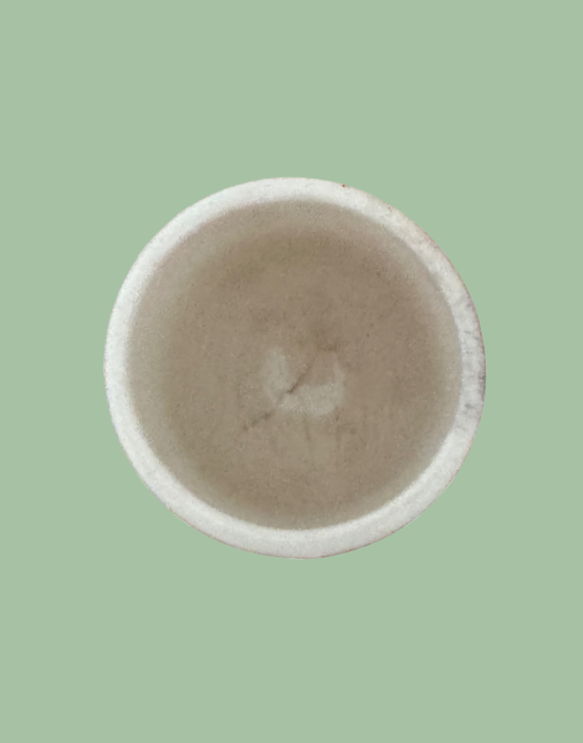 Inside view of antique ceramic small mustard pot
