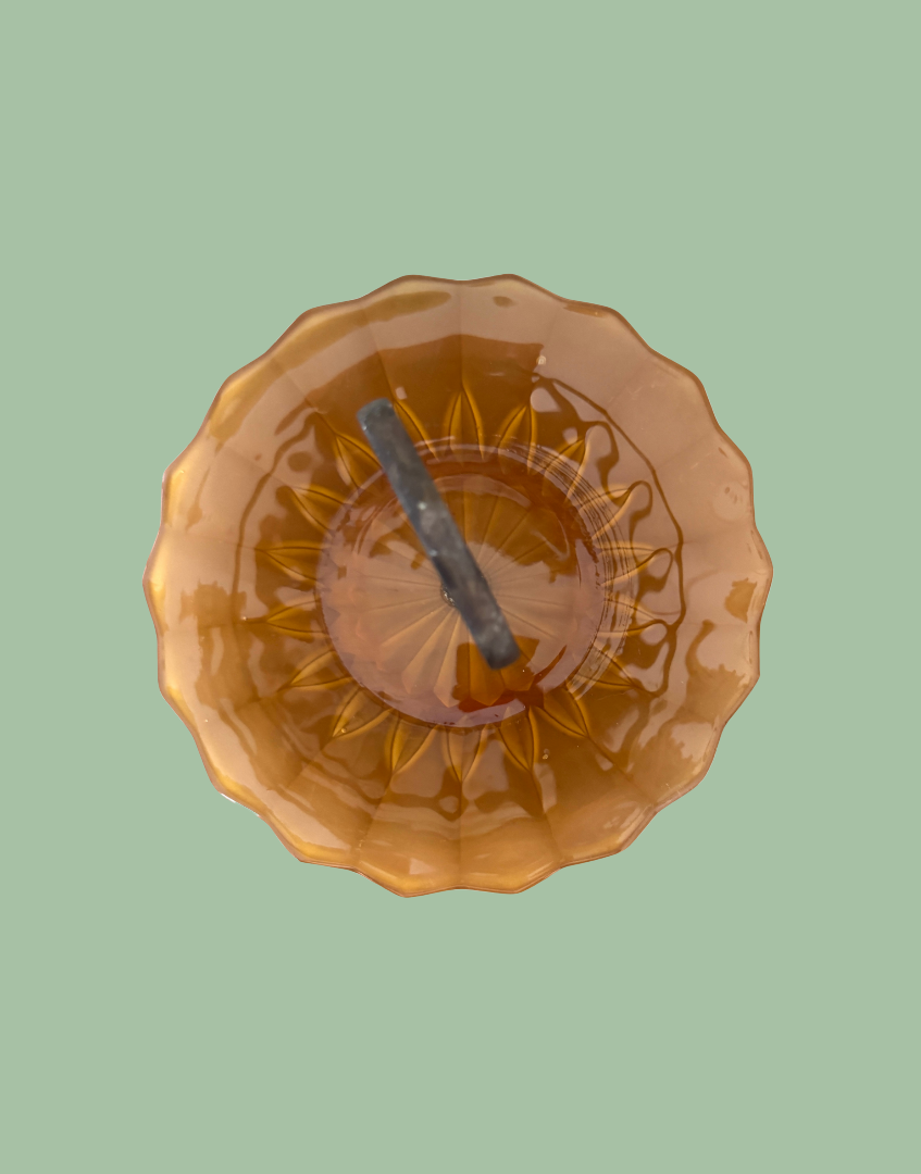 Top Side View of Retro Mid-Century Kitchenalia Amber Glass Cake Stand