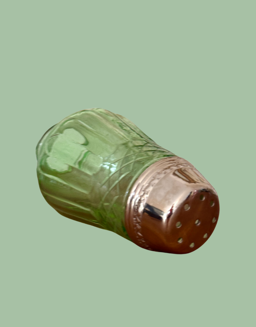 Pretty Jeweled Decorative Glass Design Vintage Sugar Shaker Side Downwith Silver Style Shaker Lid