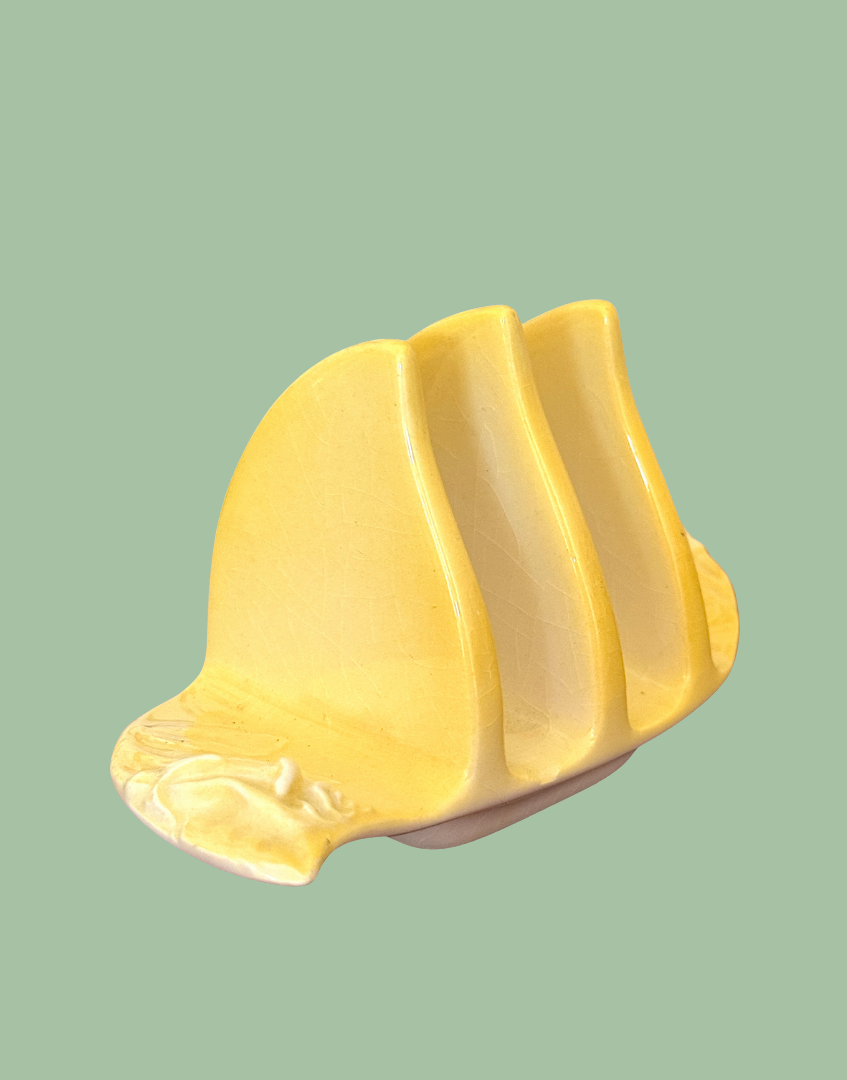 Primrose yellow ceramic Royal Winton toast rack with floral detail
