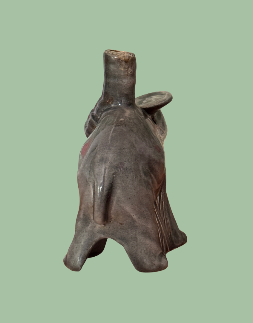 Adorable rear view of grey elephant nutbrown ceramic pie vent vintage kitchenware collectable