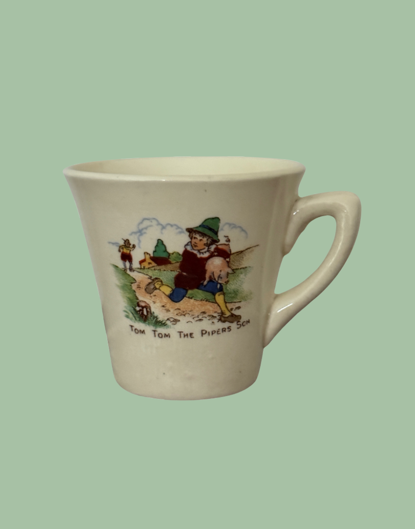 collectable vintage ceramic mug with nursery rhyme illustration to front