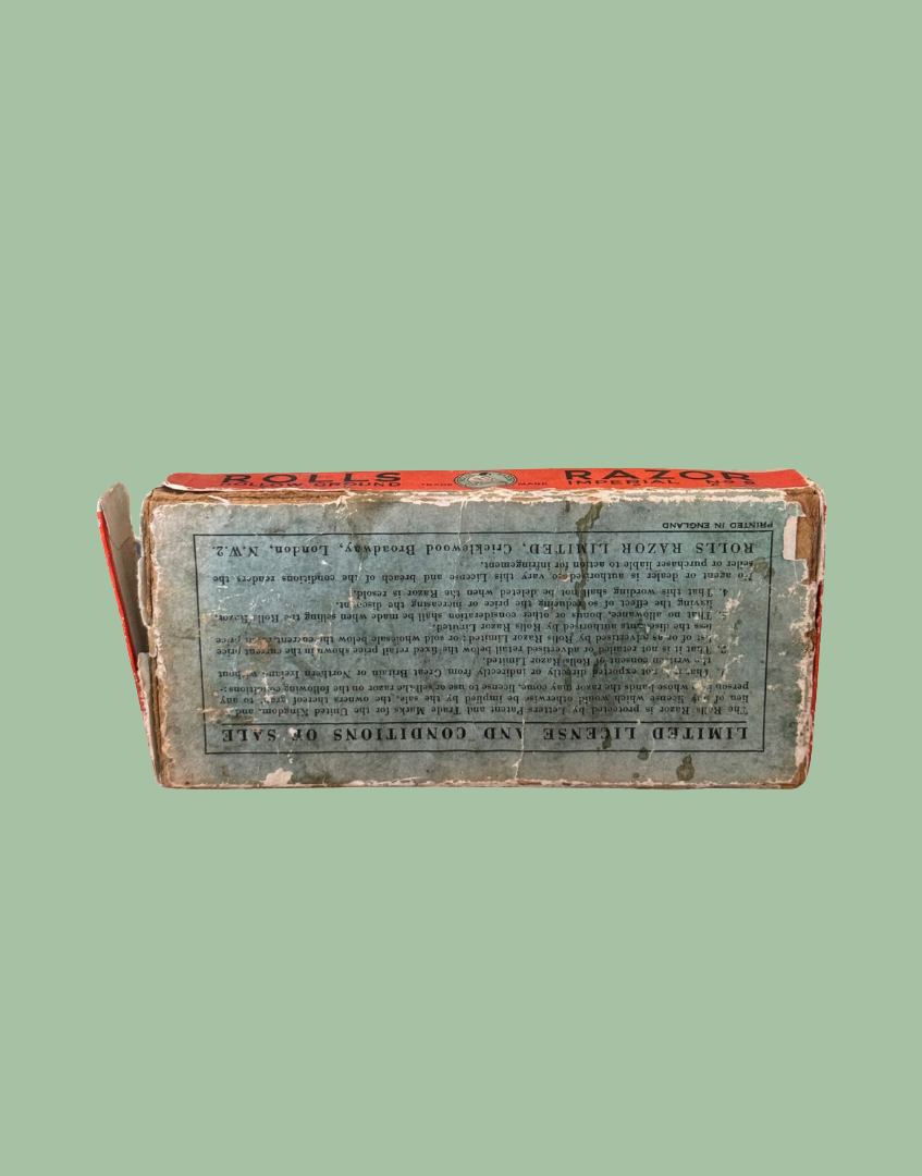 Back view of vintage packaging ephemera