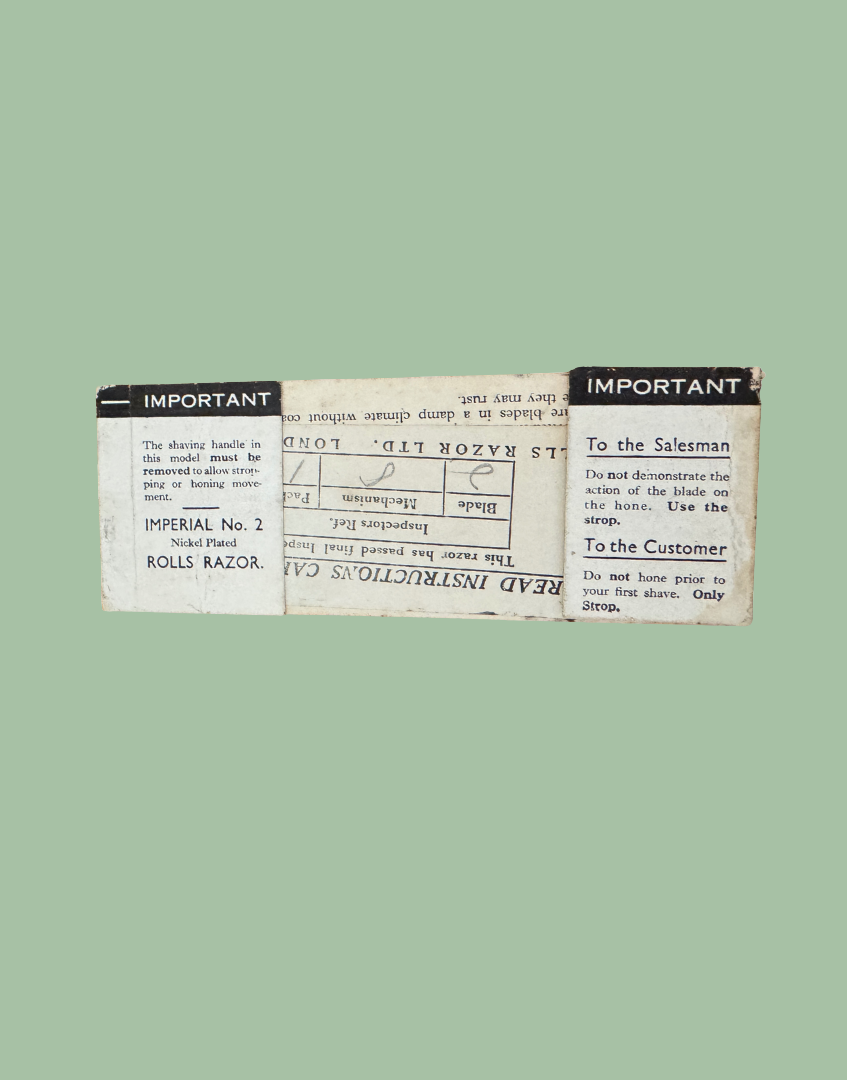 Vintage Rolls Razor Warranty Document