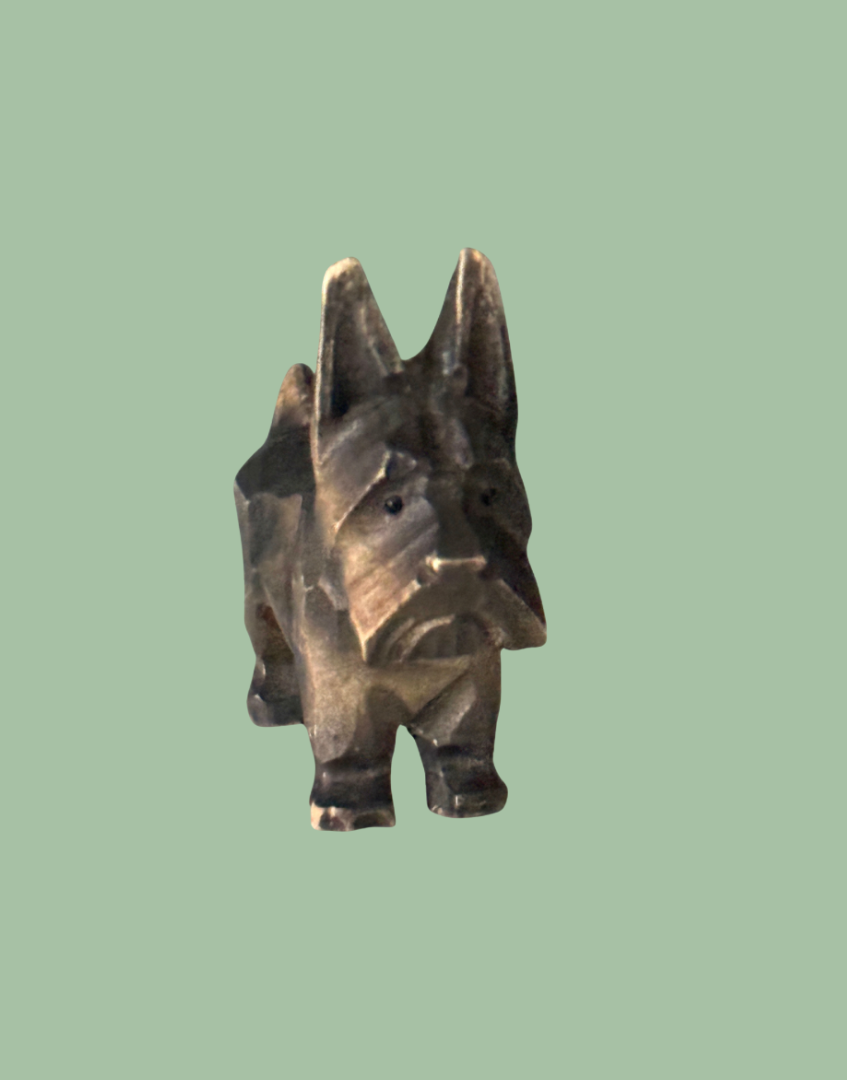 Front Facing Rare Hand Carved Wooden Terrier with Bead Eyes