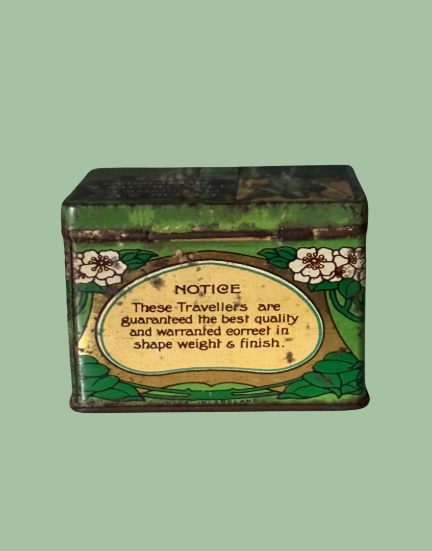 Reverse side view of antique adevrtising tin