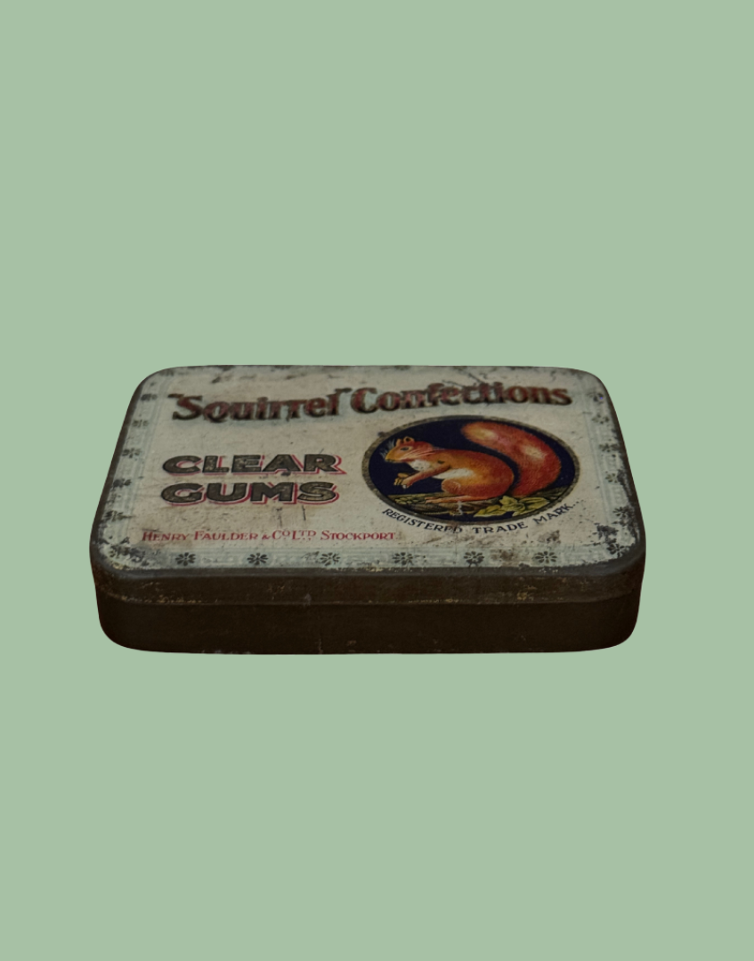 Vintage tin of Squirrell Confections Clear Gums 