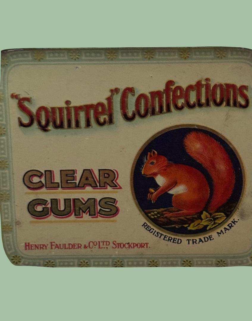 Vintage tin of Squirrell Confections Clear Gums 