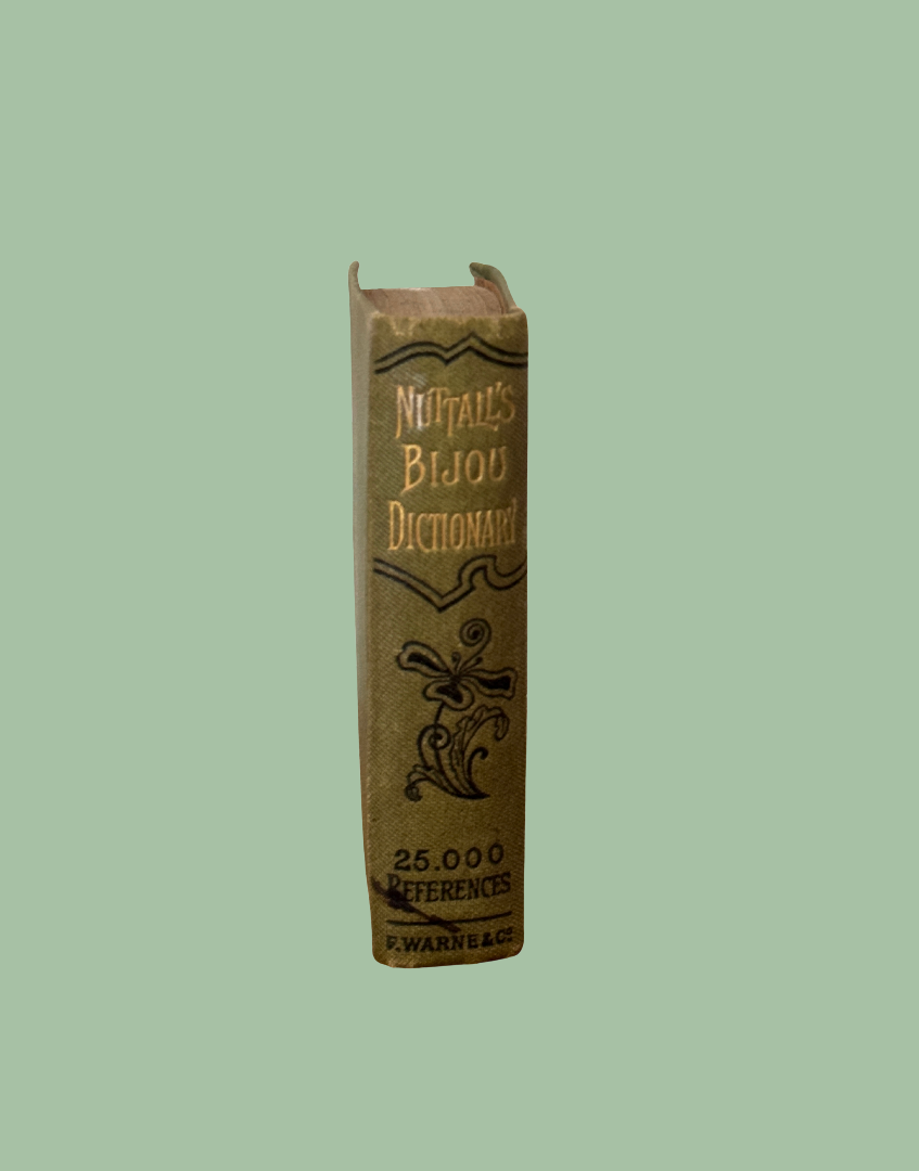 Spine of Rare Miniature Nuttall’s Bijou Dictionary in Green, Black and Gold