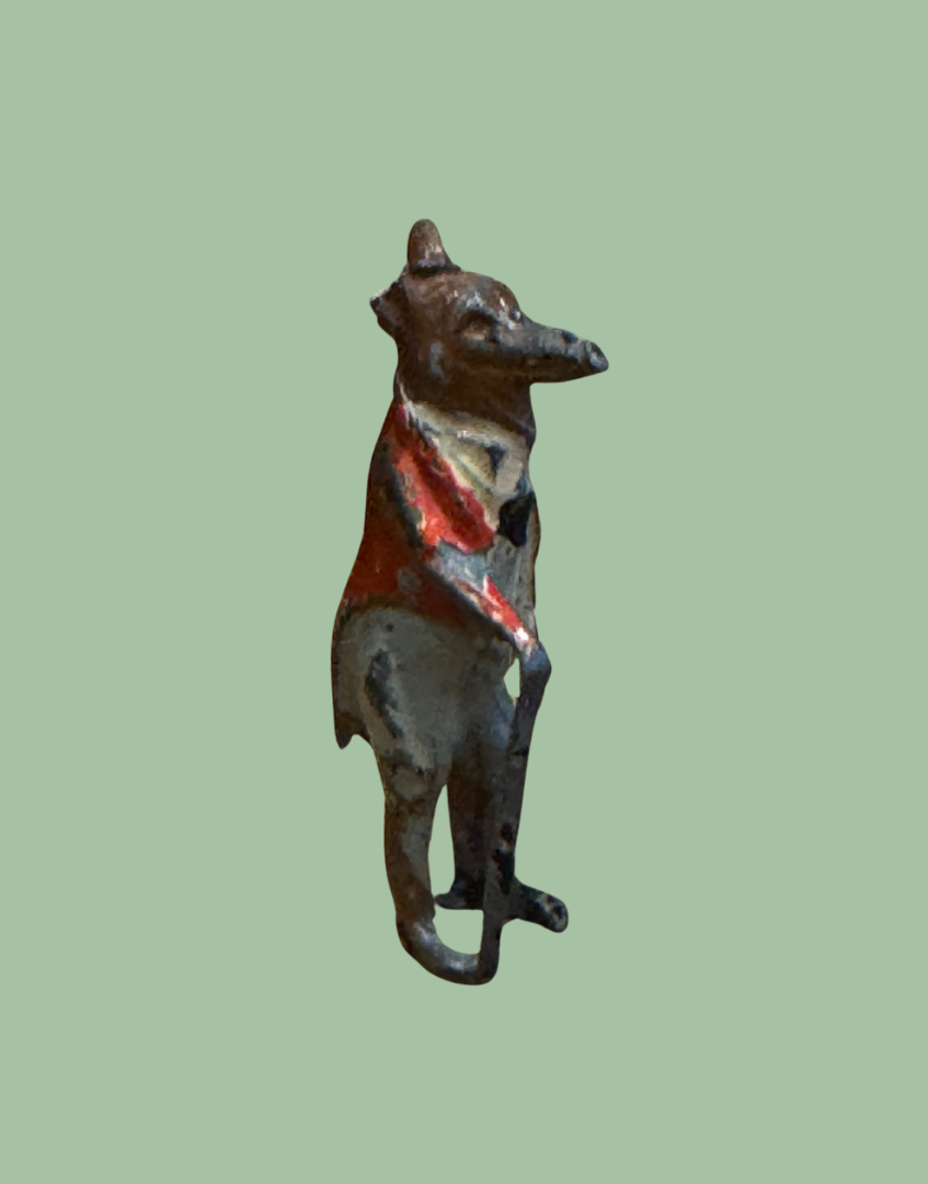 Rare Miniature Vintage 1930s Fox with Cane & Red Jacket Lead Toy