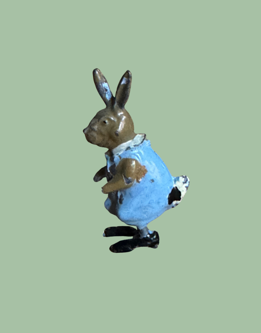Side View of Vintage Pastel Blue Rabbit Hand Painted Collectable Lead Toy
