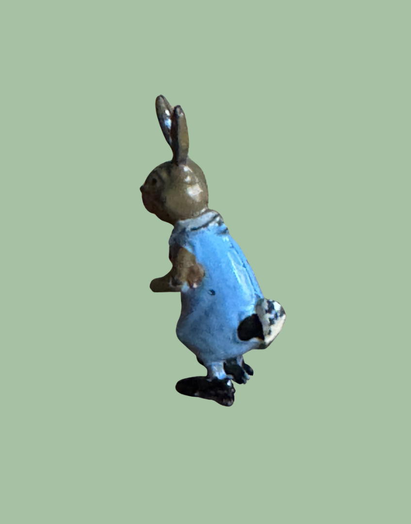 Miniature hand painted Brother Rabbit antique collectable in blue dress