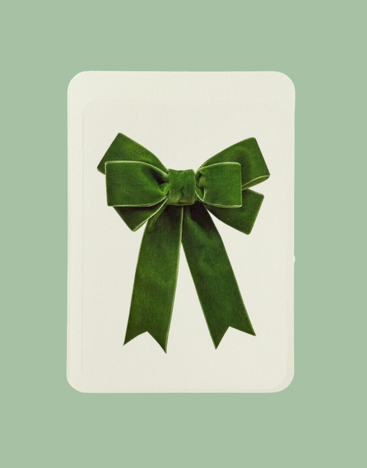 Green Plush Velvet Bow Christmas Greeting Card Alexandra Simms for Canonbury Press