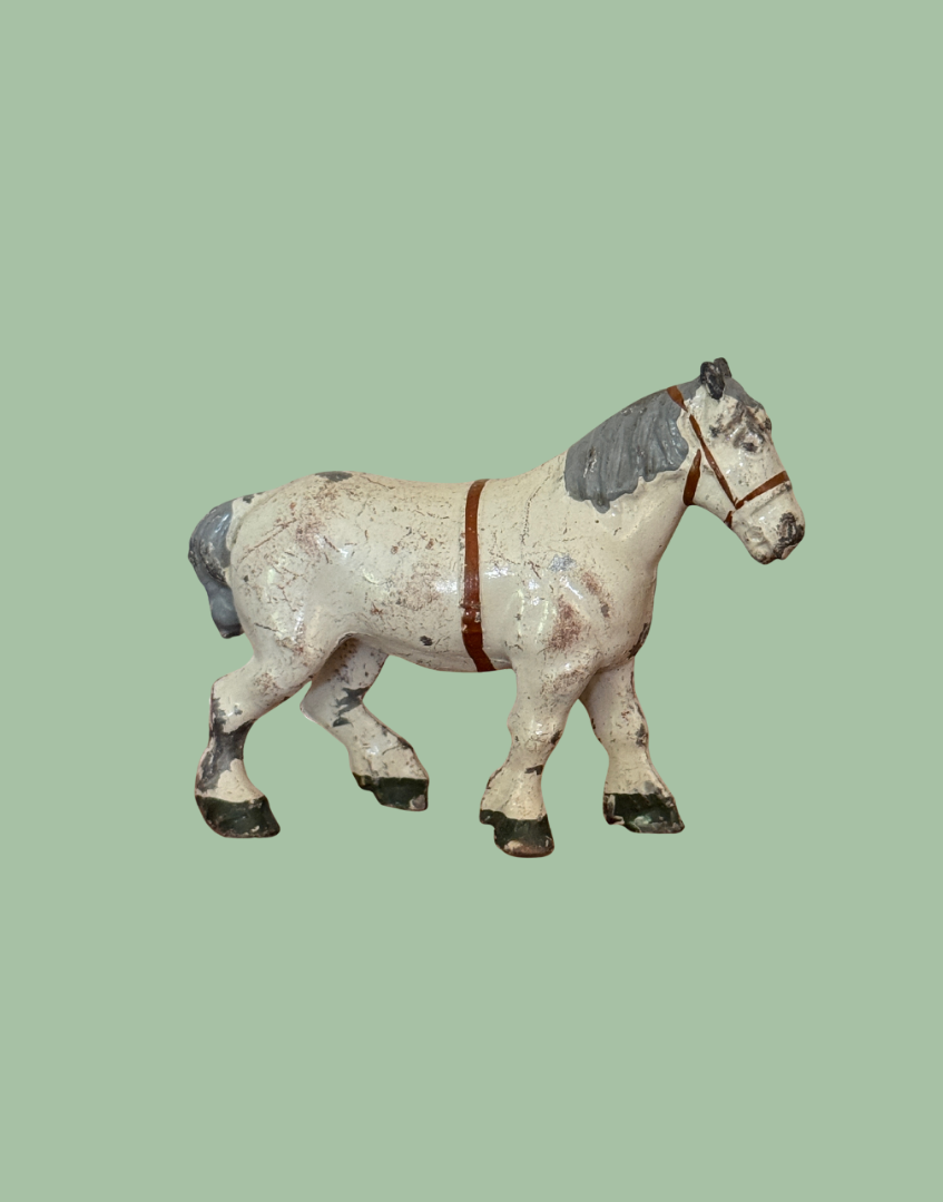 britains hand painted white cart horse vintage lead figurine