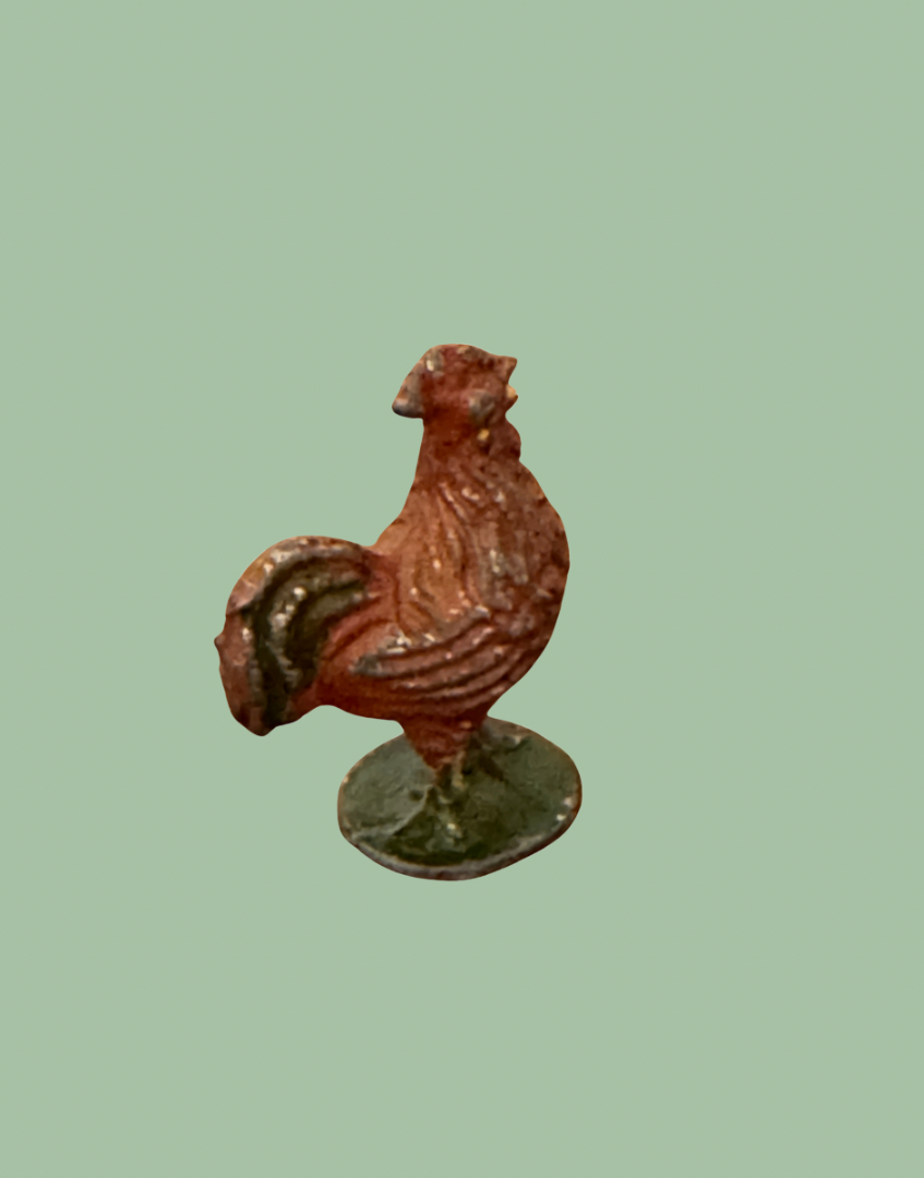 1920s Britains Cockerel Lead Farm Figure on Green Stand