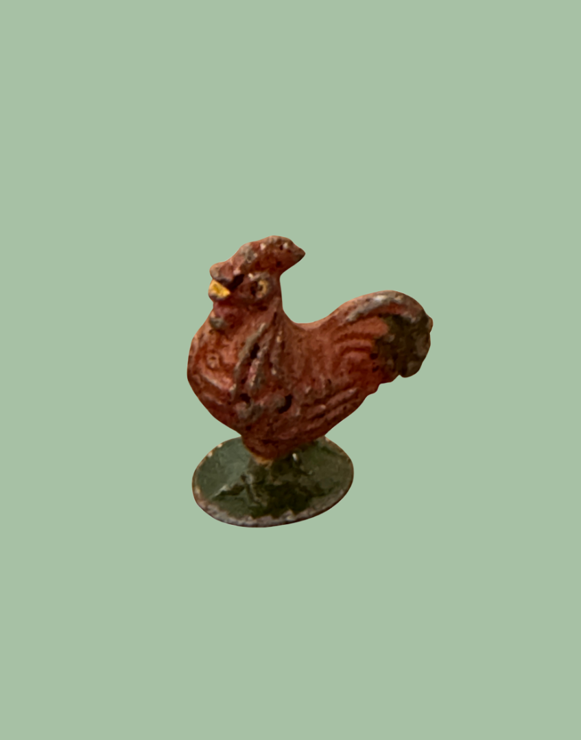 1920s Britains Cockerel Lead Farm Figure on Green Stand