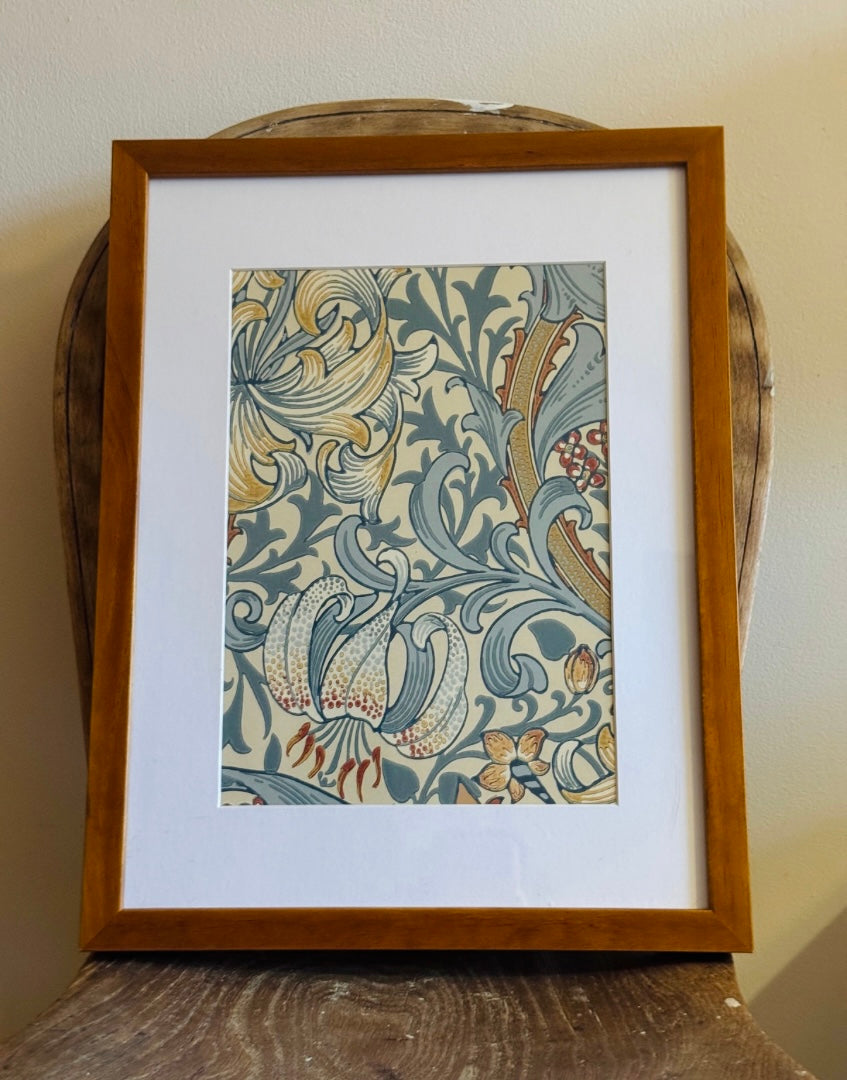William Morris Golden Lily Slate & Manila Framed Vintage Wallpaper