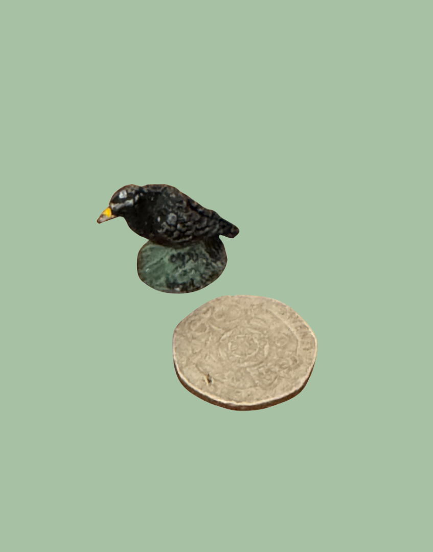 1920s Britains Crow Lead Bird Figure on Green Stand