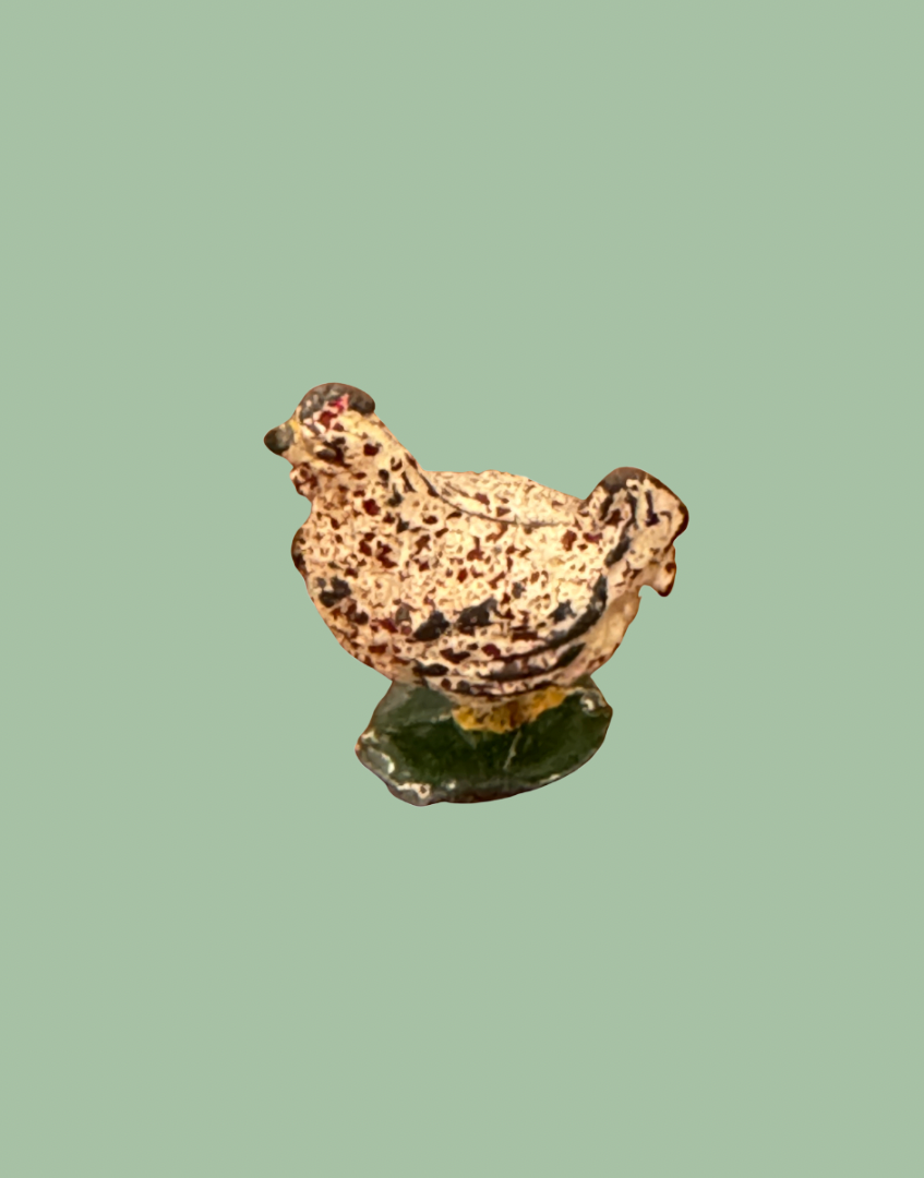 1920s Britains Hen Lead Farm Figure on Green Stand