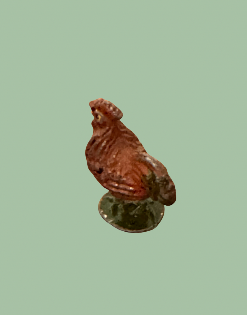 1920s Britains Cockerel Lead Farm Figure on Green Stand