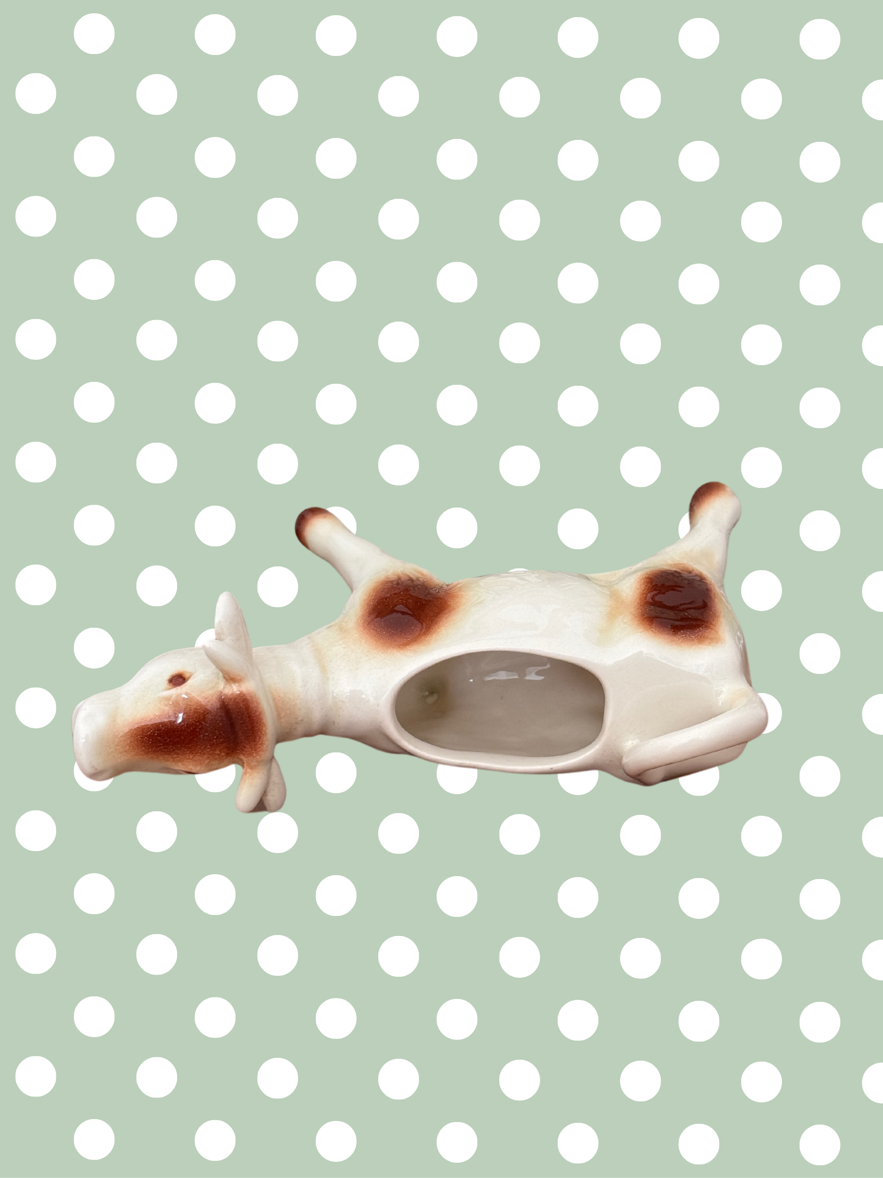 Large Mid-Century Cow Creamer with Brown Patchwork Design – Beautiful Characterful Cottagecore Vintage Piece