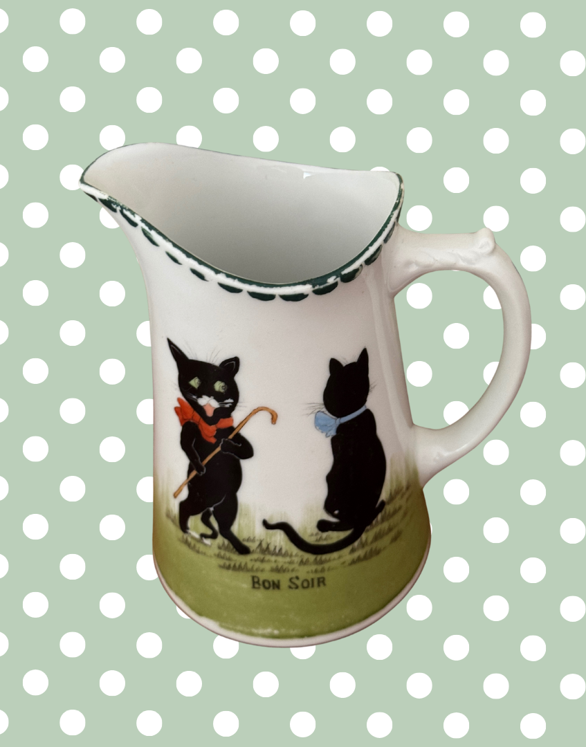 Antique Grimwades “Bon Soir” Black Cats Nursery Ware Jug | Rare French Cats Children’s Milk Jug c.1900
