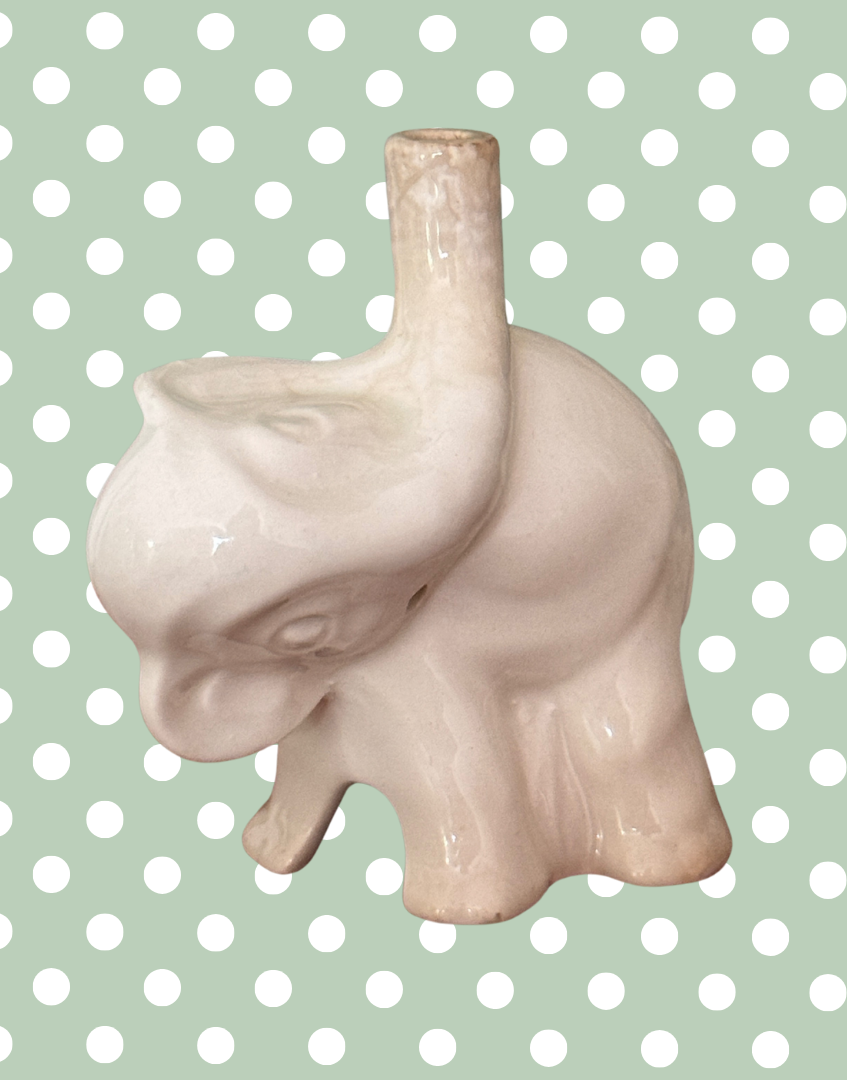 Characterful & Quirky White Elephant Pie Funnel | Playful Vintage Nutbrown Ceramic Baking Collectable