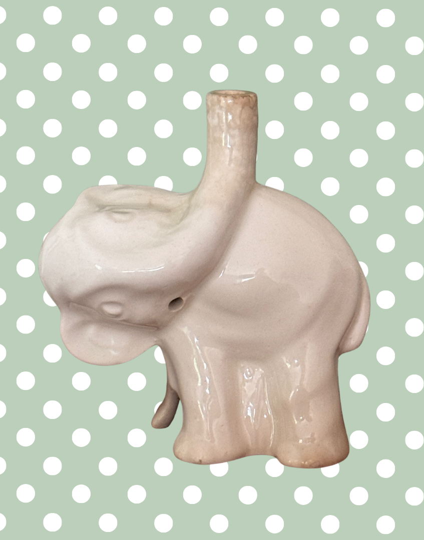 Characterful & Quirky White Elephant Pie Funnel | Playful Vintage Nutbrown Ceramic Baking Collectable