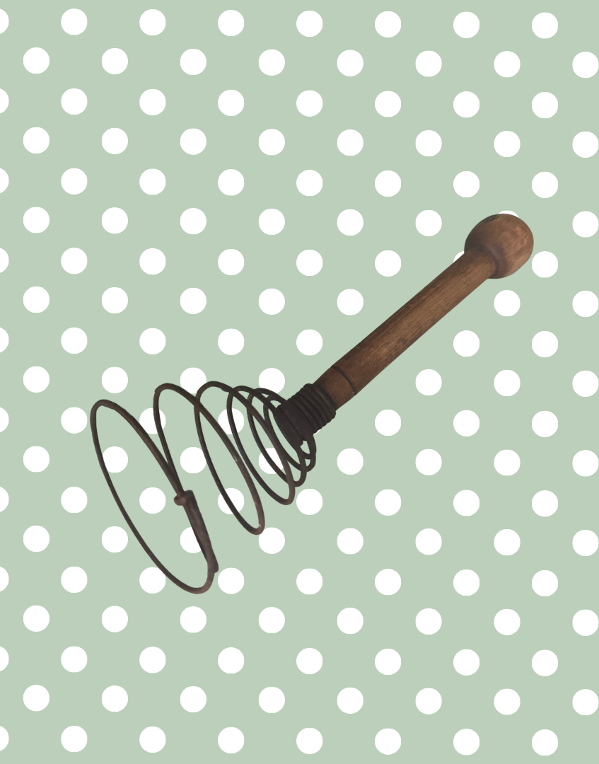 Antique Wooden Kitchen Utensils Trio of Coil Whisk, Cooking Spoon and Spatula | Perfect Mid-Century Styling Props