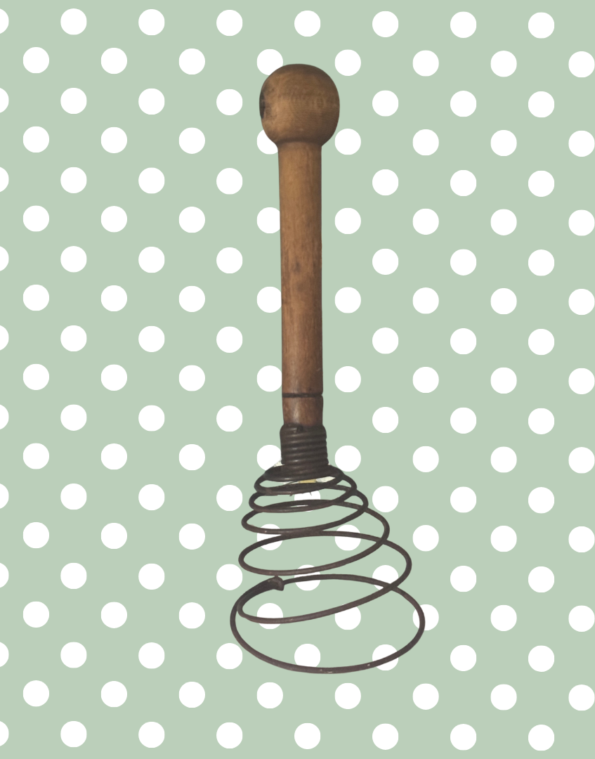 Antique Wooden Kitchen Utensils Trio of Coil Whisk, Cooking Spoon and Spatula | Perfect Mid-Century Styling Props