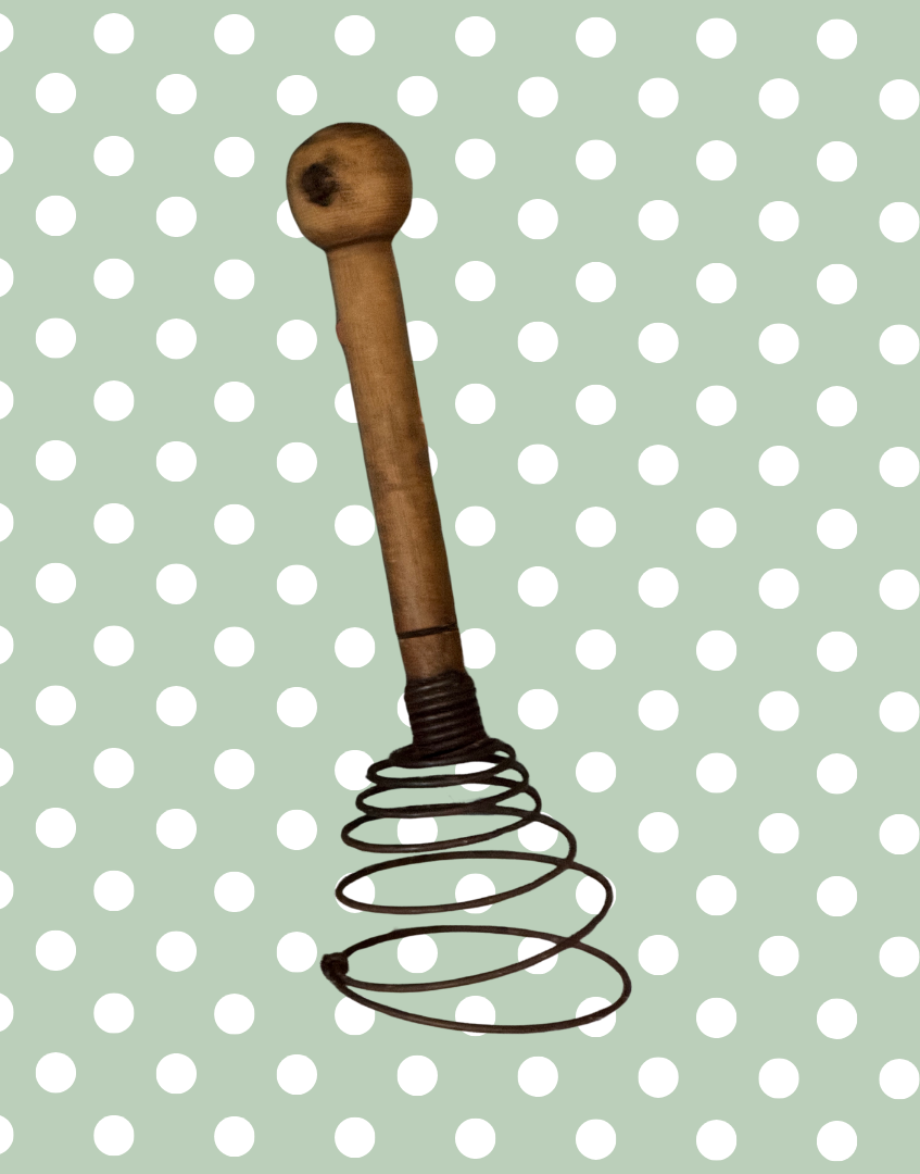 Antique Wooden Kitchen Utensils Trio of Coil Whisk, Cooking Spoon and Spatula | Perfect Mid-Century Styling Props