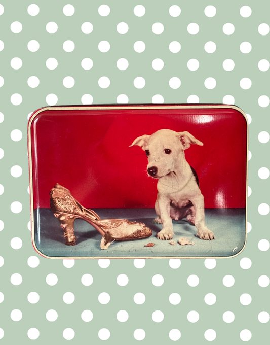 1950s Benson’s Cheeky Puppy Vintage Tin | Mid-Century Confectionery Advertising Prop and Collectable