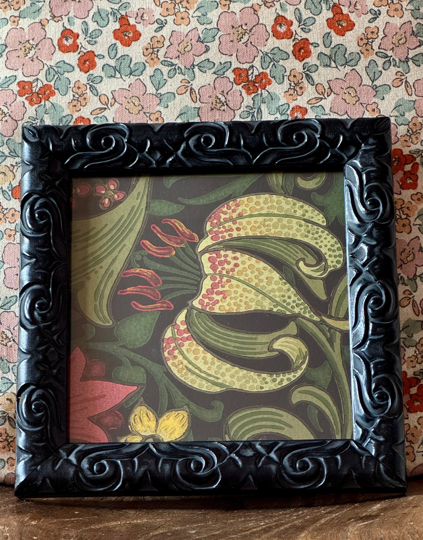 William Morris Golden Lily Framed Vintage Sample – Charcoal & Brick | Antique Style Wall Art